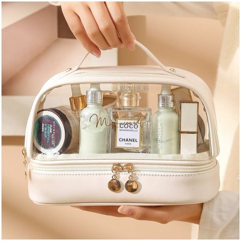 Kosmetyczka organizer na kosmetyki kremowa dwupoziomowa 23x13,5x16cm KS115B Kosmetyczka organizer na kosmetyki kremowa dwupoziomowa 23x13,5x16cm KS115B