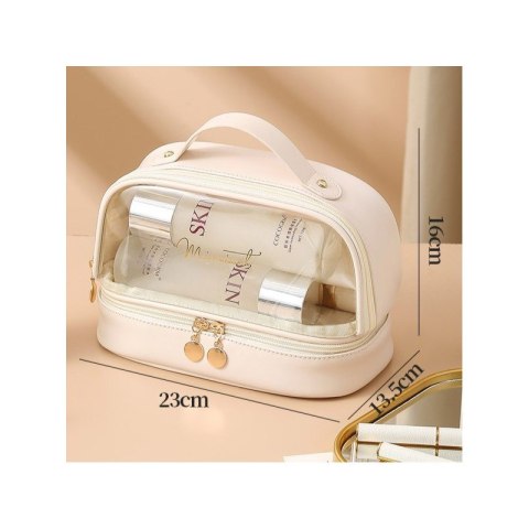 Kosmetyczka organizer na kosmetyki kremowa dwupoziomowa 23x13,5x16cm KS115B Kosmetyczka organizer na kosmetyki kremowa dwupoziomowa 23x13,5x16cm KS115B
