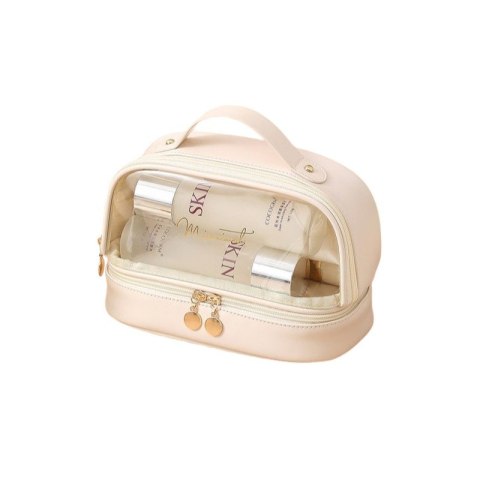 Kosmetyczka organizer na kosmetyki kremowa dwupoziomowa 23x13,5x16cm KS115B Kosmetyczka organizer na kosmetyki kremowa dwupoziomowa 23x13,5x16cm KS115B