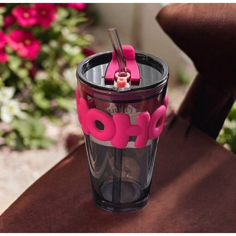 Kubek z kolorowego szkła na Kawę Herbatę ze słomką i zamknięciem 400 ML CUP14 Kubek z kolorowego szkła na Kawę Herbatę ze słomką i zamknięciem 400 ML CUP14
