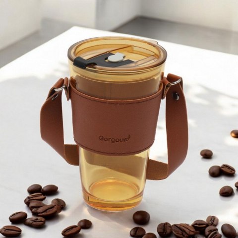 Kubek z kolorowego szkła na Kawę Herbatę ze słomką i zamknięciem 450 ML CUP09BR Kubek z kolorowego szkła na Kawę Herbatę ze słomką i zamknięciem 450 ML CUP09BR