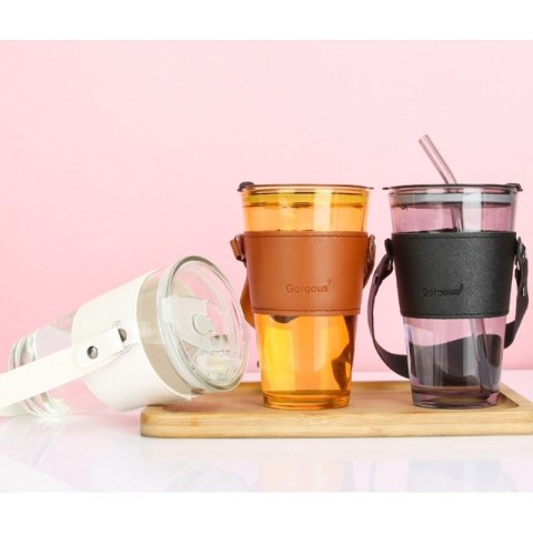 Kubek z kolorowego szkła na Kawę Herbatę ze słomką i zamknięciem 450 ML CUP09BR Kubek z kolorowego szkła na Kawę Herbatę ze słomką i zamknięciem 450 ML CUP09BR