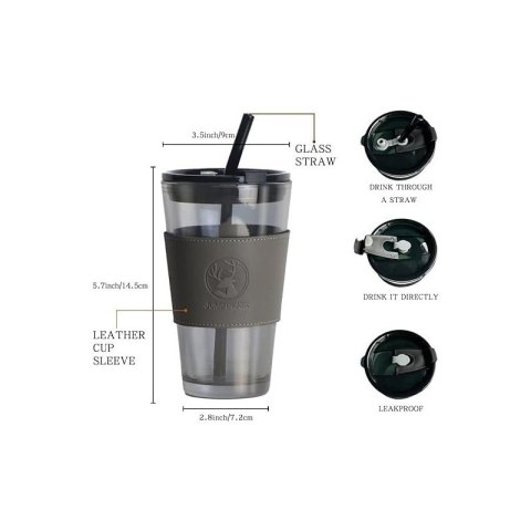 Kubek z kolorowego szkła na Kawę Herbatę ze słomką i zamknięciem 450 ML CUP09BR Kubek z kolorowego szkła na Kawę Herbatę ze słomką i zamknięciem 450 ML CUP09BR