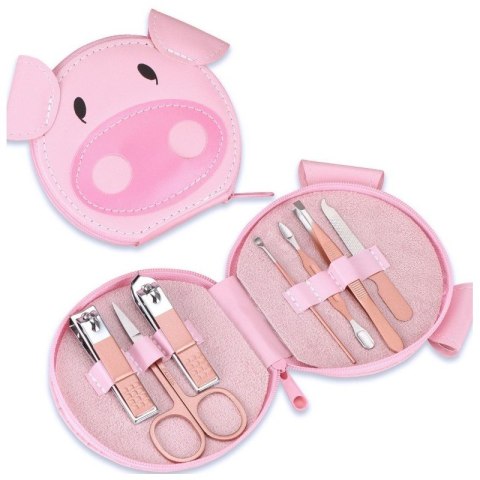 Zestaw akcesoriów do manicure w etui różowa świnka 7w1 AK07 Zestaw akcesoriów do manicure w etui różowa świnka 7w1 AK07