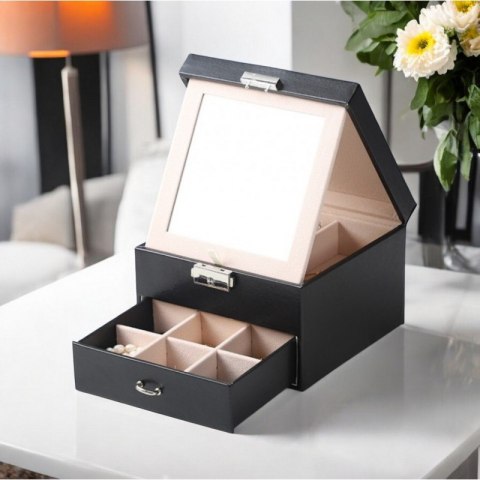 Szkatułka kuferek etui organizer na biżuterię czarna PD148CZ Szkatułka kuferek etui organizer na biżuterię czarna PD148CZ