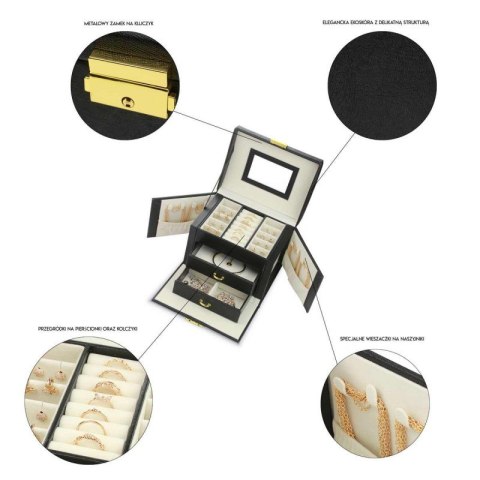 Szkatułka na biżuterię kuferek etui organizer pudełko PD102CZ Szkatułka na biżuterię kuferek etui organizer pudełko PD102CZ
