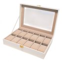 Szkatułka pudełko na zegarki na 12szt, biała ekoskóra 30 x 20 x 8cm PD154