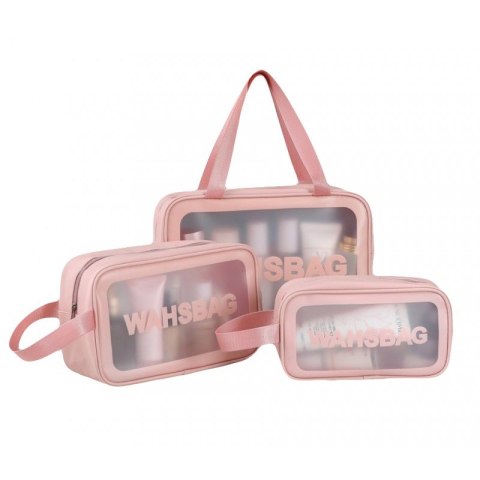 Kosmetyczka zestaw 3w1 przenośna kuferek 3 rozmiary etui pudrowy róż KS83R Kosmetyczka zestaw 3w1 przenośna kuferek 3 rozmiary etui pudrowy róż KS83R