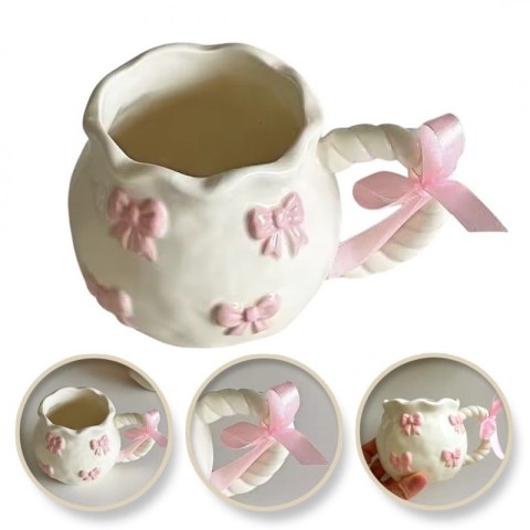 Kubek ceramiczny biały z różowymi kokardkami 300ml 1szt CUP24 Kubek ceramiczny biały z różowymi kokardkami 300ml 1szt CUP24