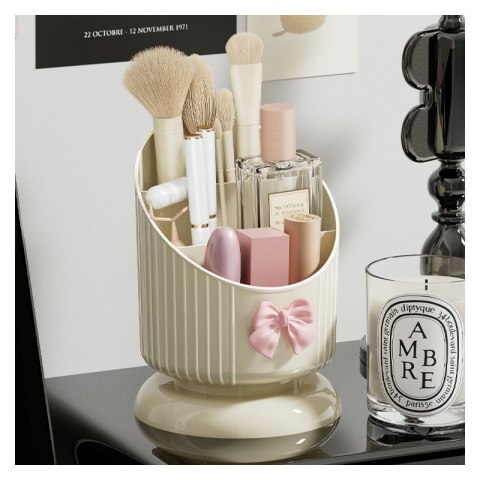 Organizer na pędzle, Kremowy z różową KOKARDKĄ 15,8 x 11 cm CB67 Organizer na pędzle, Kremowy z różową KOKARDKĄ 15,8 x 11 cm CB67
