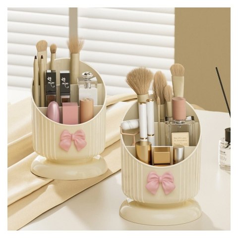 Organizer na pędzle, Kremowy z różową KOKARDKĄ 15,8 x 11 cm CB67 Organizer na pędzle, Kremowy z różową KOKARDKĄ 15,8 x 11 cm CB67