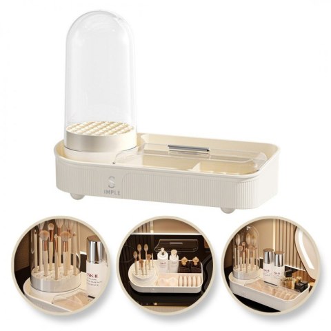 Organizer na pędzle, kosmetyki, ryflowany obrotowy kremowy 33,5x28x14 cm CB69 Organizer na pędzle, kosmetyki, ryflowany obrotowy kremowy 33,5x28x14 cm CB69