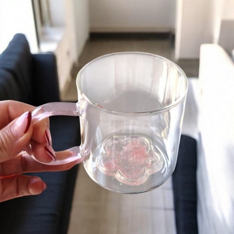 Szklanka termiczna z brokatowtym kwiatkiem w środku 250 ml - SZK143 Szklanka termiczna z brokatowtym kwiatkiem w środku 250 ml - SZK143