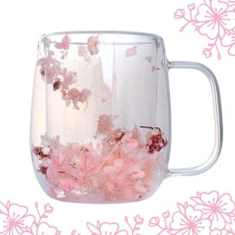 Szklanka termiczna z hortensją w środku, blady róż 400 ml 1szt SZK128