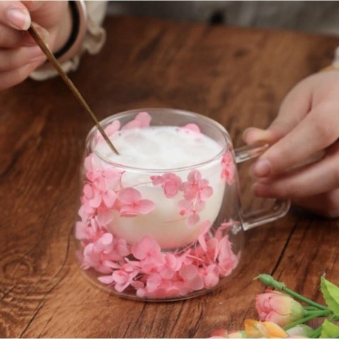 Szklanka termiczna z hortensją w środku róż 180 ml 1szt SZK74 Szklanka termiczna z hortensją w środku róż 180 ml 1szt SZK74