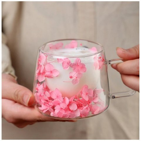 Szklanka termiczna z hortensją w środku róż 180 ml 1szt SZK74 Szklanka termiczna z hortensją w środku róż 180 ml 1szt SZK74