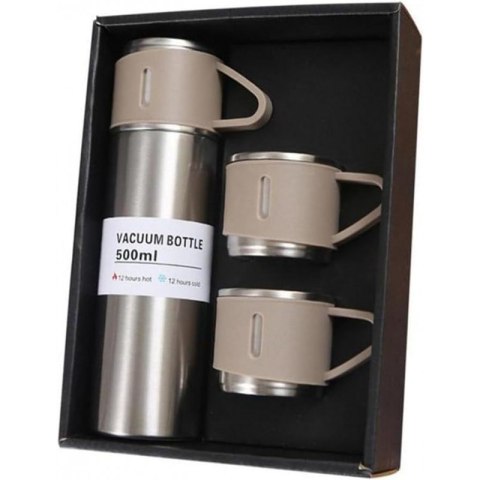 ZESTAW TERMOS Z 3 KUBKAMI zapakowany na prezent, 500Ml beżowy BD24BEZ ZESTAW TERMOS Z 3 KUBKAMI zapakowany na prezent, 500Ml beżowy BD24BEZ