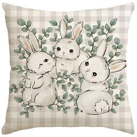 Lniana poszewka na poduszkę 45 x 45 cm motyw wiosenny KRÓLICZKI POD226 Lniana poszewka na poduszkę 45 x 45 cm motyw wiosenny KRÓLICZKI POD226