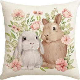 Lniana poszewka na poduszkę 45 x 45 cm motyw wiosenny Króliczek POD223