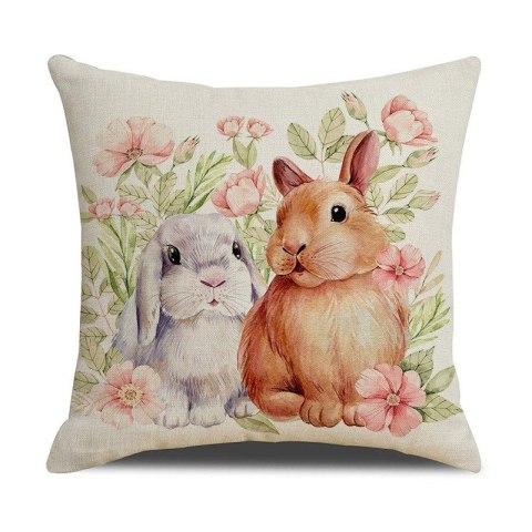 Lniana poszewka na poduszkę 45 x 45 cm motyw wiosenny Króliczek POD223 Lniana poszewka na poduszkę 45 x 45 cm motyw wiosenny Króliczek POD223