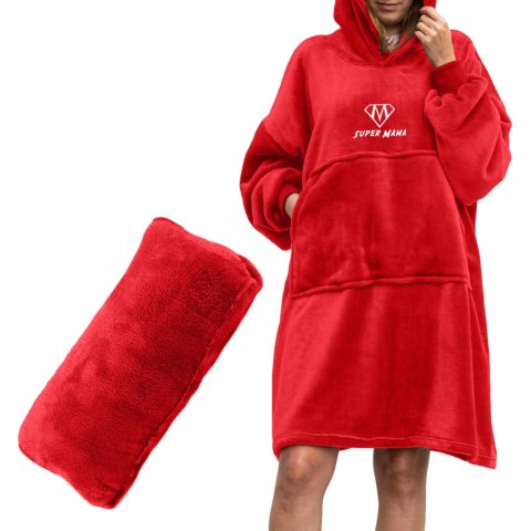 Bluzair SUPER MAMA - Bluza koc - Czerwony - prezent dla mamy na urodziny Bluzair SUPER MAMA - Bluza koc - Czerwony - prezent dla mamy na urodziny