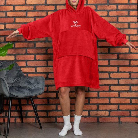 Bluzair SUPER MAMA - Bluza koc - Czerwony - prezent dla mamy na urodziny Bluzair SUPER MAMA - Bluza koc - Czerwony - prezent dla mamy na urodziny