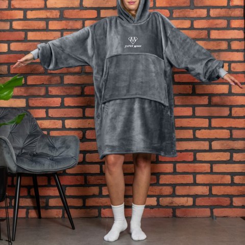 Bluzair SUPER MAMA - Bluza koc - Szary - prezent dla mamy na urodziny Bluzair SUPER MAMA - Bluza koc - Szary - prezent dla mamy na urodziny