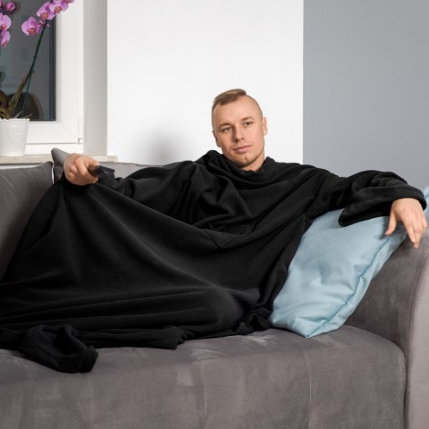 Kocyko - Szlafrok Czarny ciepły koc z rękawami Kocyko - Szlafrok Czarny ciepły koc z rękawami
