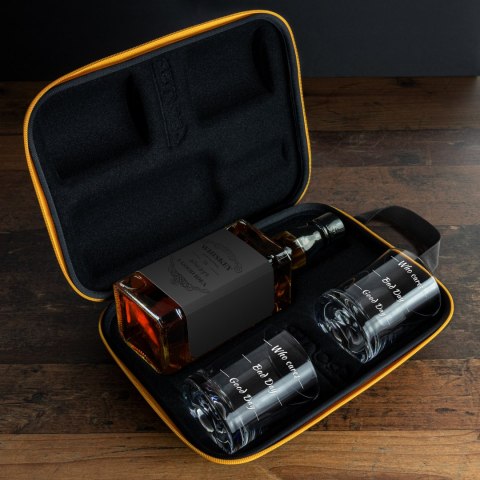 Etui na whisky i 2 szklanki Who cares prezent ślub Etui na whisky i 2 szklanki Who cares prezent ślub