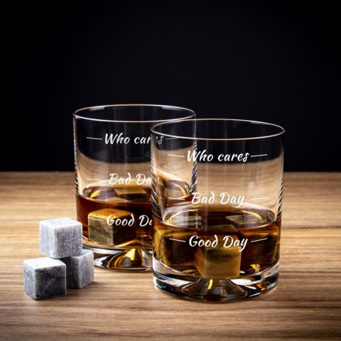 Etui na whisky i 2 szklanki Who cares prezent ślub Etui na whisky i 2 szklanki Who cares prezent ślub