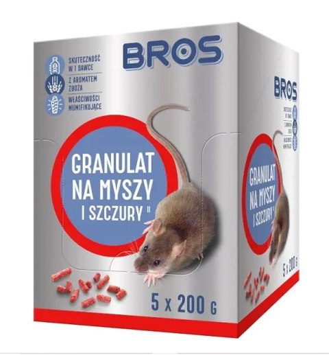 Granulat na myszy i szczury saszetki 1kg 5szt.x200g Bros Granulat na myszy i szczury saszetki 1kg 5szt.x200g Bros