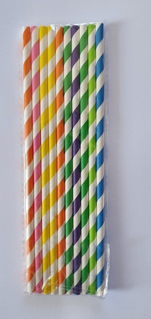 Słomki papierowe paski kolorowe 205 x 6 mm 100 szt. 80-45 Słomki papierowe paski kolorowe 205 x 6 mm 100 szt. 80-45