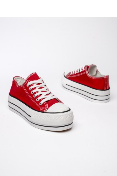 Damskie Trampki VELTRO RED ? Klasyczne Buty na Platformie - Inello