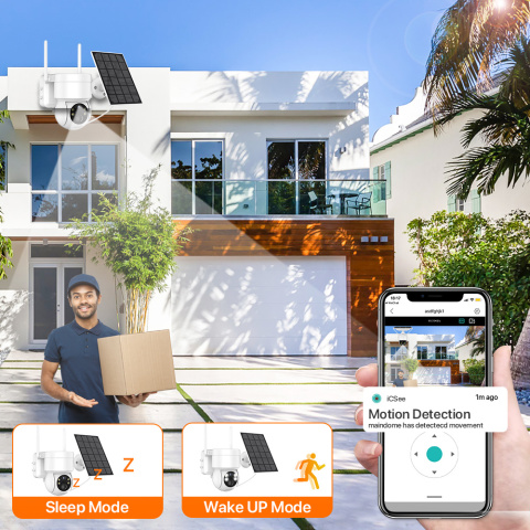Wbudowana bateria WiFi kamera PTZ 4MP HD zewnętrzna bezprzewodowa kamera IP na energię słoneczną 1080P kamera monitorująca wideo długi czas czuwania iCSee Wbudowana bateria WiFi kamera PTZ 4MP HD zewnętrzna bezprzewodowa kamera IP na energię słoneczną 1080P kamera monitorująca wideo długi czas czuwania iCSee