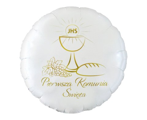 Balon foliowy Pierwsza Komunia Święta (kielich), okrągły 45cm FG-OPKK Balon foliowy Pierwsza Komunia Święta (kielich), okrągły 45cm FG-OPKK