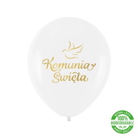 Balony komunijne biodegradowalne Komunia Święta biało-złote 12cali 100szt. 128886 Balony komunijne biodegradowalne Komunia Święta biało-złote 12cali 100szt. 128886