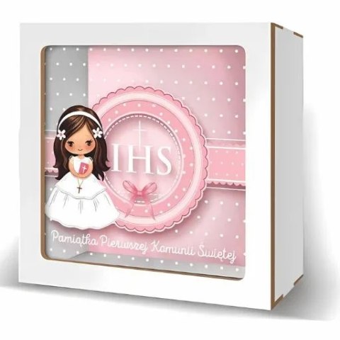 Skarbonka z okienkiem KOMUNIA - Dziewczynka Różowa 3301-KOM3