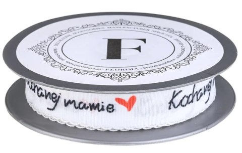 Wstążka 2cm x 10mb biało czerwono czarna "KOCHANEJ MAMIE" - 225593.M. Wstążka 2cm x 10mb biało czerwono czarna "KOCHANEJ MAMIE" - 225593.M.