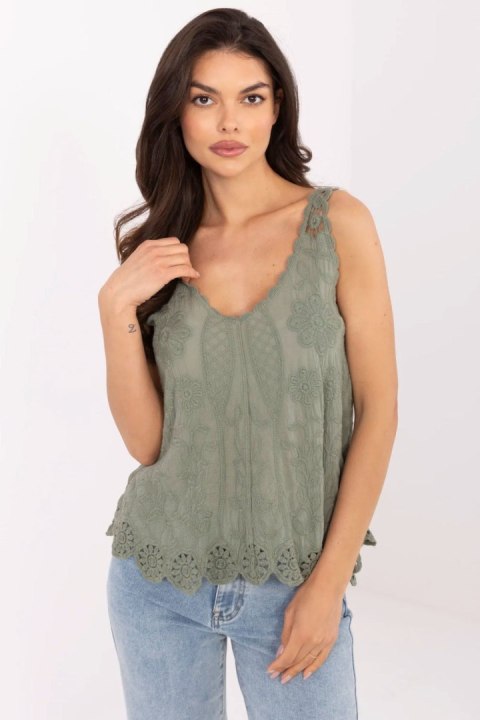 Bluzka Model MI-BZ-8823.73 Khaki - Italy Moda Bluzka Model MI-BZ-8823.73 Khaki - Italy Moda