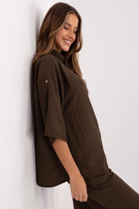 Koszula Damska Model MI-KS-6537.74P Dark Brown - Italy Moda Koszula Damska Model MI-KS-6537.74P Dark Brown - Italy Moda
