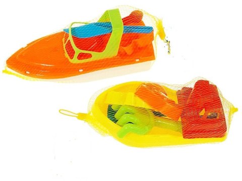 Zabawki do piasku 5 części, łódka 25 x 12 x 10cm z foremkami, łopatka i grabki Zabawki do piasku 5 części, łódka 25 x 12 x 10cm z foremkami, łopatka i grabki