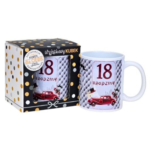 Kubek na 18 urodziny dla mężczyzny (bordowe auto) 3309-UR11-18 Kubek na 18 urodziny dla mężczyzny (bordowe auto) 3309-UR11-18