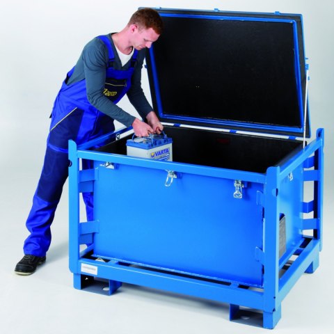 Metalowy atestowany kontener kwasoodporny skrzynia na akumulatory 120x100x91cm 500L Metalowy atestowany kontener kwasoodporny skrzynia na akumulatory 120x100x91cm 500L
