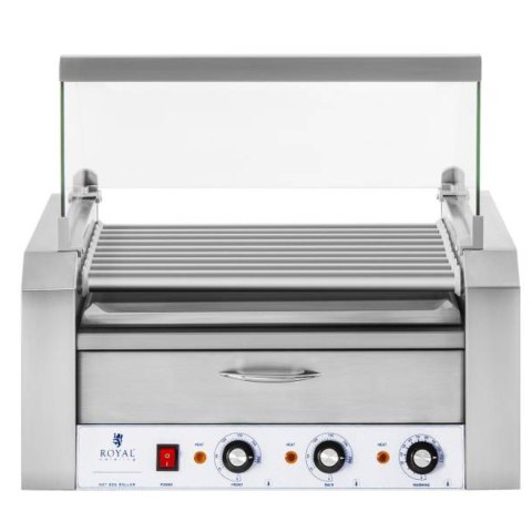 Roller grill rolkowy z osłoną i szufladą grzewczą do bułek 16 parówek HotDog 2200W 230V Royal Catering Roller grill rolkowy z osłoną i szufladą grzewczą do bułek 16 parówek HotDog 2200W 230V Royal Catering