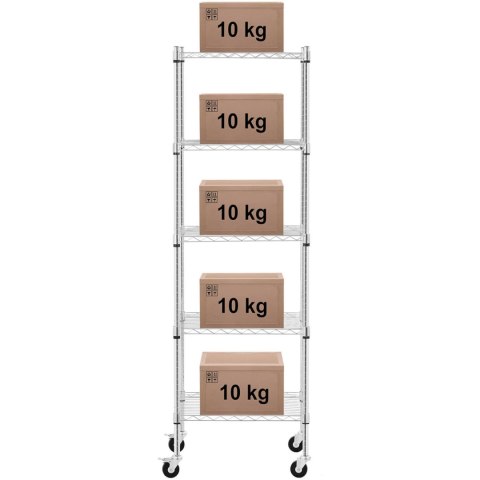 Regał magazynowy druciany ażurowy na kółkach 5 półek do 50 kg 60x45x186 cm Regał magazynowy druciany ażurowy na kółkach 5 półek do 50 kg 60x45x186 cm