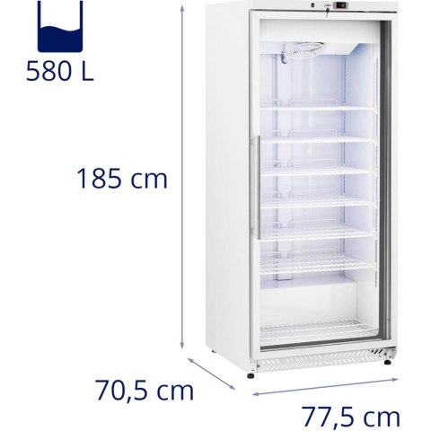 Szafa mroźnicza zamrażarka przeszklona 7 półek 580 l 492 W - biała Szafa mroźnicza zamrażarka przeszklona 7 półek 580 l 492 W - biała