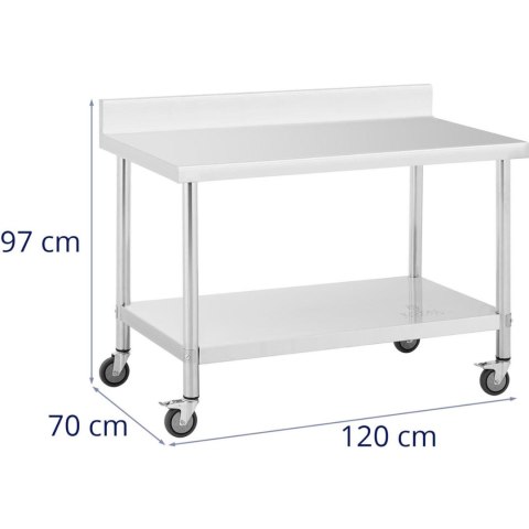 Stół metalowy gastronomiczny na kółkach z półką i rantem STAL 70 x 120 cm Stół metalowy gastronomiczny na kółkach z półką i rantem STAL 70 x 120 cm