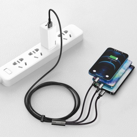 Kabel przewód 3w1 USB USB-C Iphone Lightning microUSB 3.5 A 1.5 m czarny Kabel przewód 3w1 USB USB-C Iphone Lightning microUSB 3.5 A 1.5 m czarny