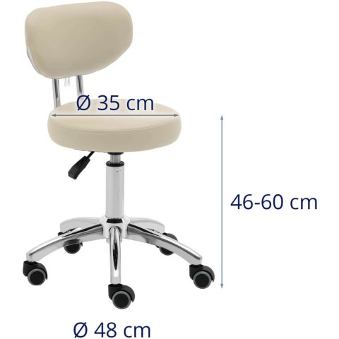 Krzesło kosmetyczne obrotowe z oparciem na kółkach 46-60 cm ASCONA - ciemny beż Krzesło kosmetyczne obrotowe z oparciem na kółkach 46-60 cm ASCONA - ciemny beż