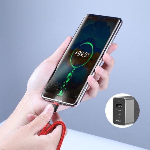 Wytrzymały elastyczny kabel przewód USB-C PD PD 2.0 60W 20V 3A QC3.0 2M czarno-czerwony Wytrzymały elastyczny kabel przewód USB-C PD PD 2.0 60W 20V 3A QC3.0 2M czarno-czerwony